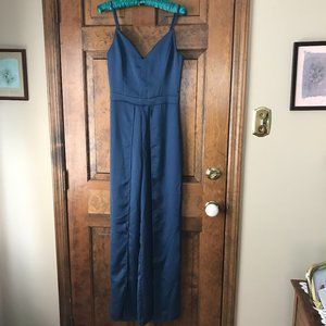 NWT Dynamite Silky Dark Blue Split Leg Jumpsuit w/Spaghetti Straps X-Small